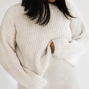 OAT, Sprinkle Knit Cotton Sweater Cozy Neutral Pullover, Size L/XL
